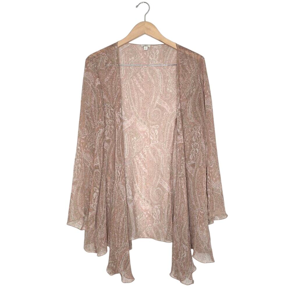 J. Jill Sheer Paisley Kimono Wrap Open Front Chiffon Cardigan Layering Top
